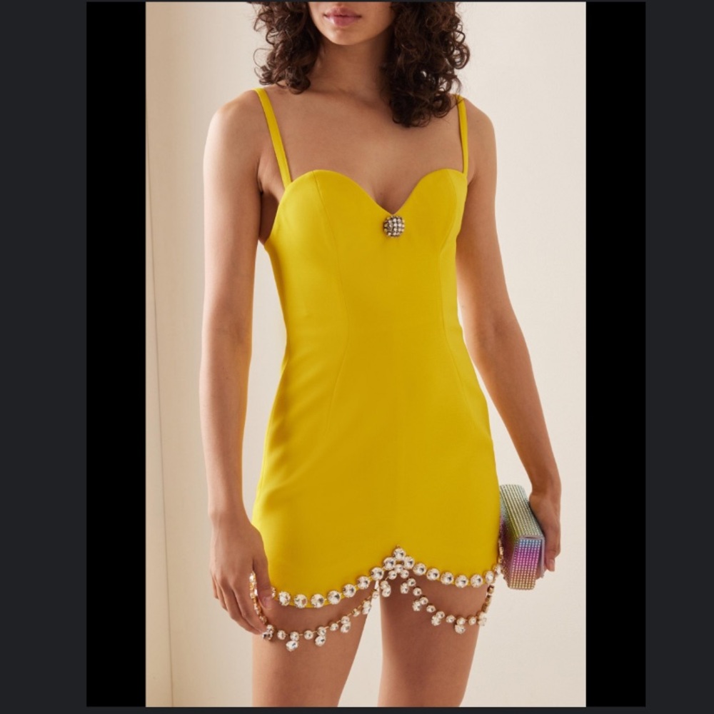 AREA CRYSTAL DRAPED STRETCH WOOL DRESS